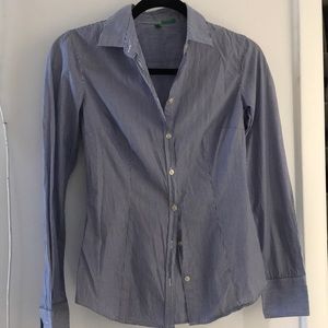 Benetton Blue & White Striped Button-down